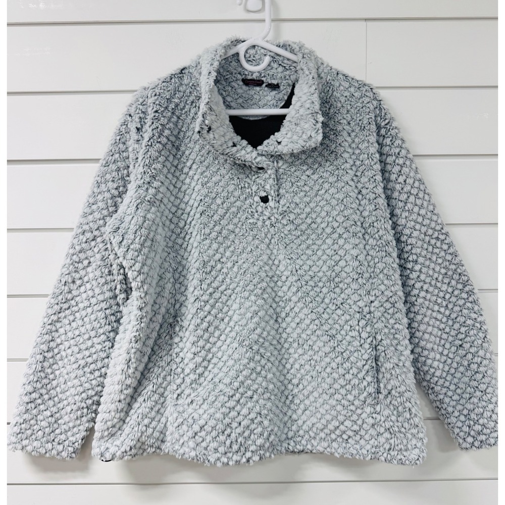 Canyon Creek Womens XL Gray Popcorn Sherpa Fleece Quarter Snap Pullover Sweater